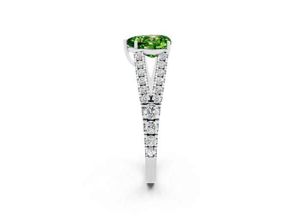 Silver Heart Cut Cut Split Shank Pave Diamond Engagement Ring with Four-Prong Setting