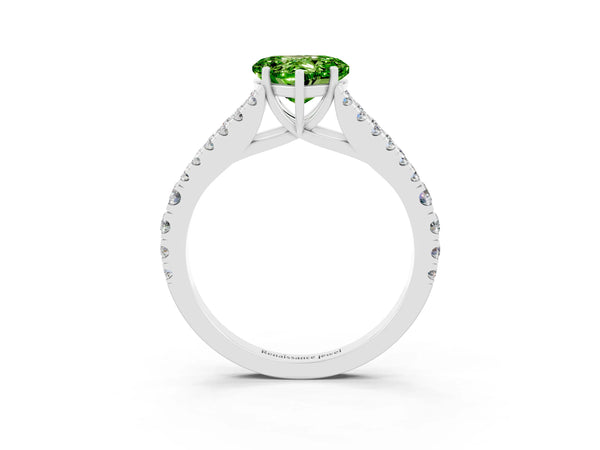 Silver Heart Cut Cut Split Shank Pave Diamond Engagement Ring with Four-Prong Setting