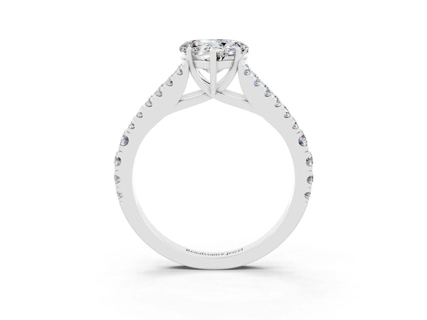 Silver Heart Cut Moissanite Split Shank Engagement Ring with Round Pavé and Prong Setting