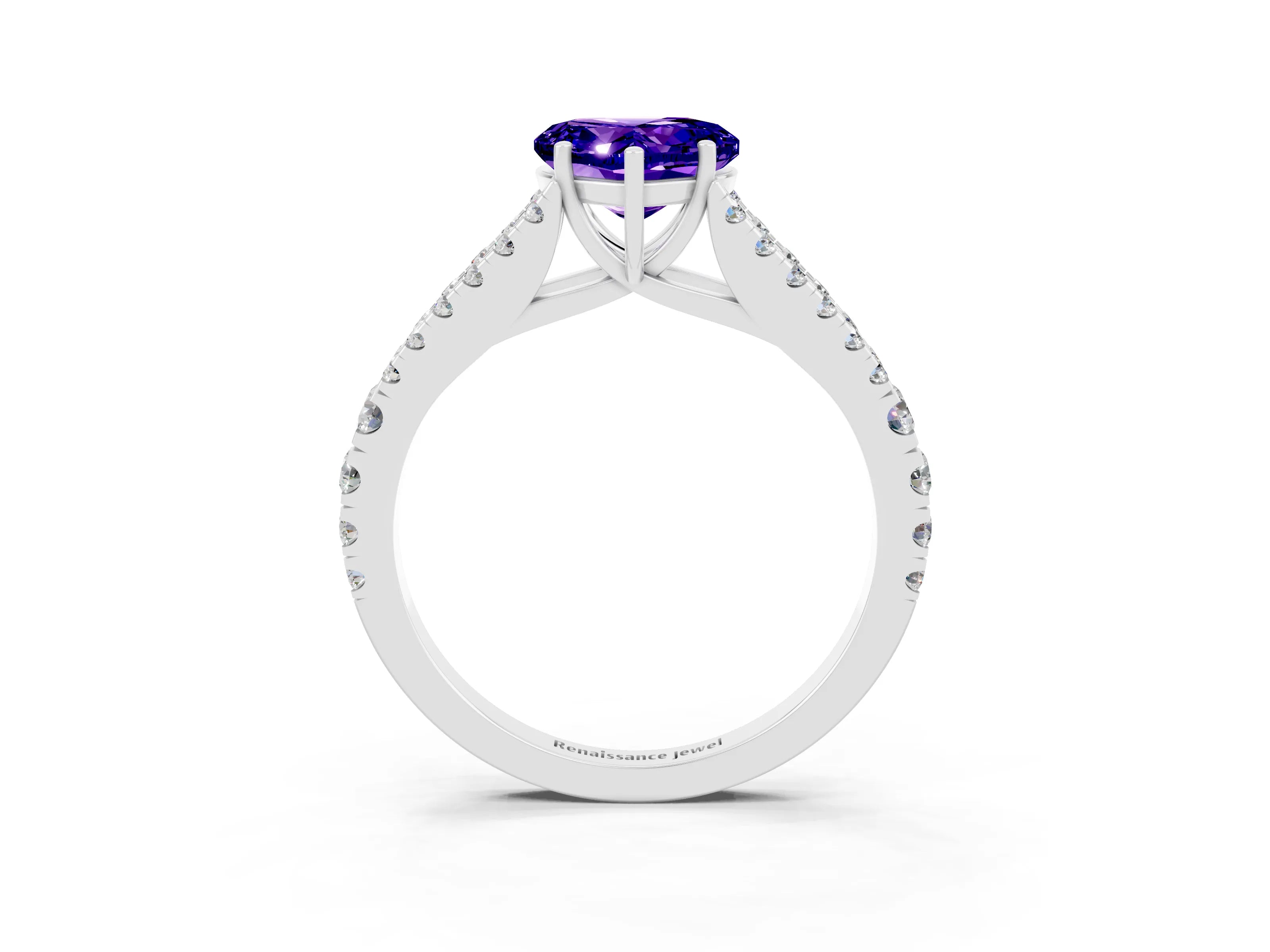 White gold Heart Cut Cut Split Shank Pave Diamond Engagement Ring with Four-Prong Setting_3