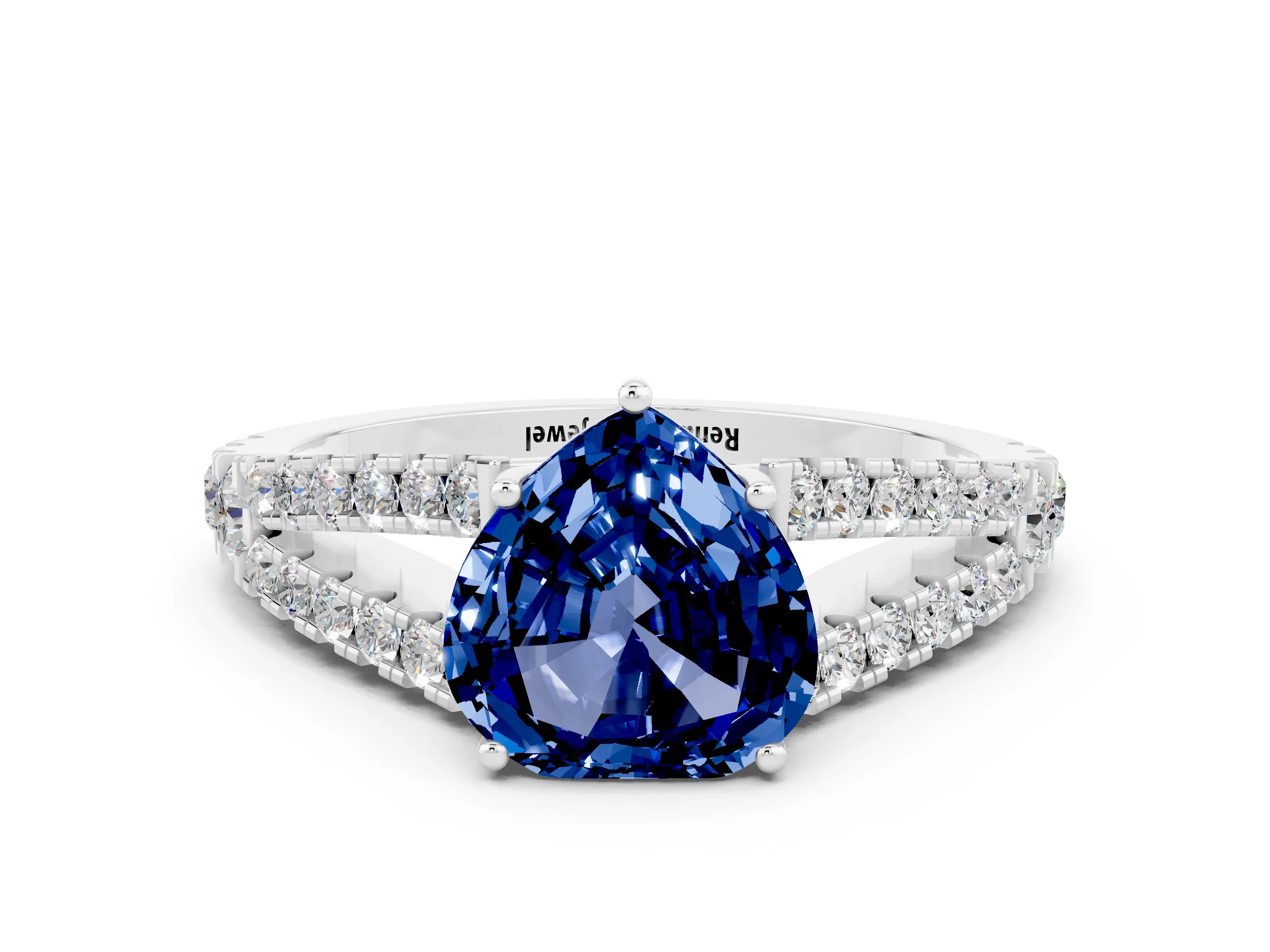 White gold Heart Cut Cut Split Shank Pave Diamond Engagement Ring with Four-Prong Setting