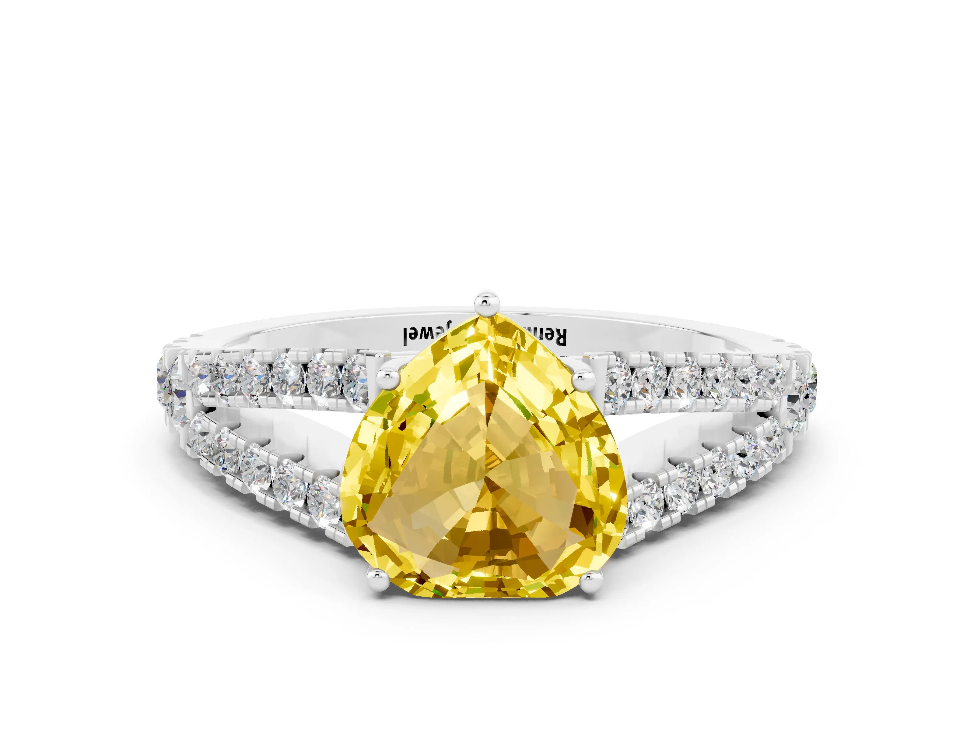 White gold Heart Cut Cut Split Shank Pave Diamond Engagement Ring with Four-Prong Setting