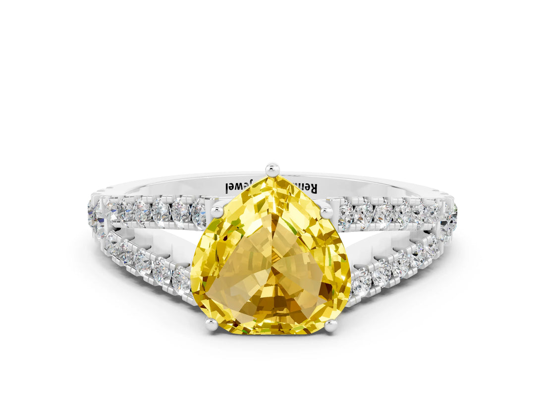 White gold Heart Cut Cut Split Shank Pave Diamond Engagement Ring with Four-Prong Setting