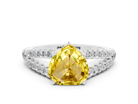 White gold Heart Cut Cut Split Shank Pave Diamond Engagement Ring with Four-Prong Setting