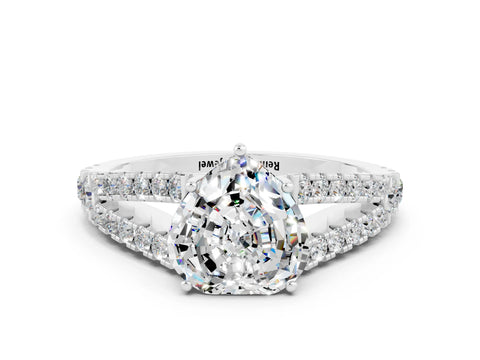 White gold Heart Cut Cut Split Shank Pave Diamond Engagement Ring with Four-Prong Setting
