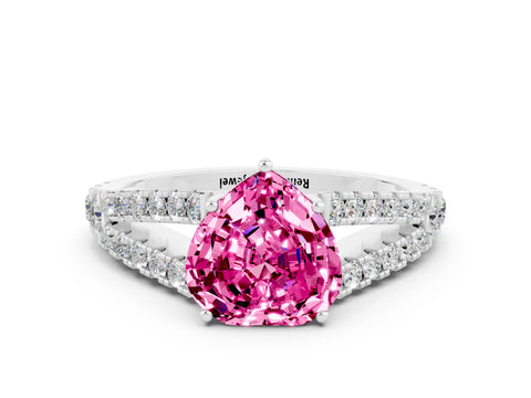 White gold Heart Cut Cut Split Shank Pave Diamond Engagement Ring with Four-Prong Setting
