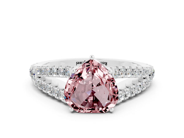 Silver Heart Cut Cut Split Shank Pave Diamond Engagement Ring with Four-Prong Setting