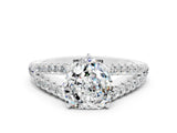 White gold Heart Cut Cut Split Shank Pave Diamond Engagement Ring with Four-Prong Setting