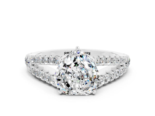 Silver Heart Cut Moissanite Split Shank Engagement Ring with Round Pavé and Prong Setting