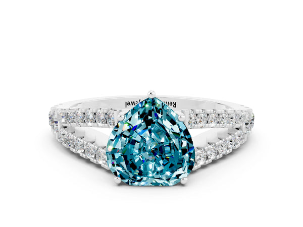 White gold Heart Cut Cut Split Shank Pave Diamond Engagement Ring with Four-Prong Setting