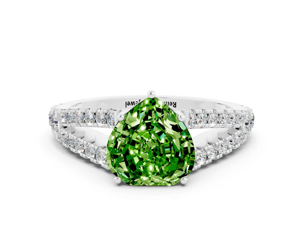 Silver Heart Cut Cut Split Shank Pave Diamond Engagement Ring with Four-Prong Setting