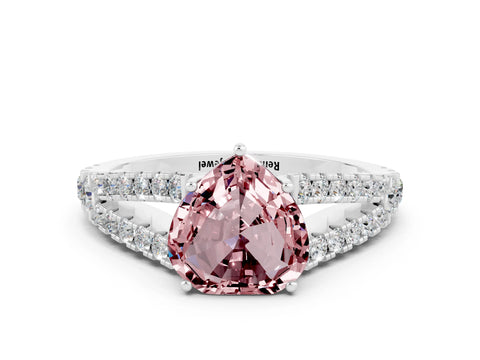 White gold Heart Cut Cut Split Shank Pave Diamond Engagement Ring with Four-Prong Setting