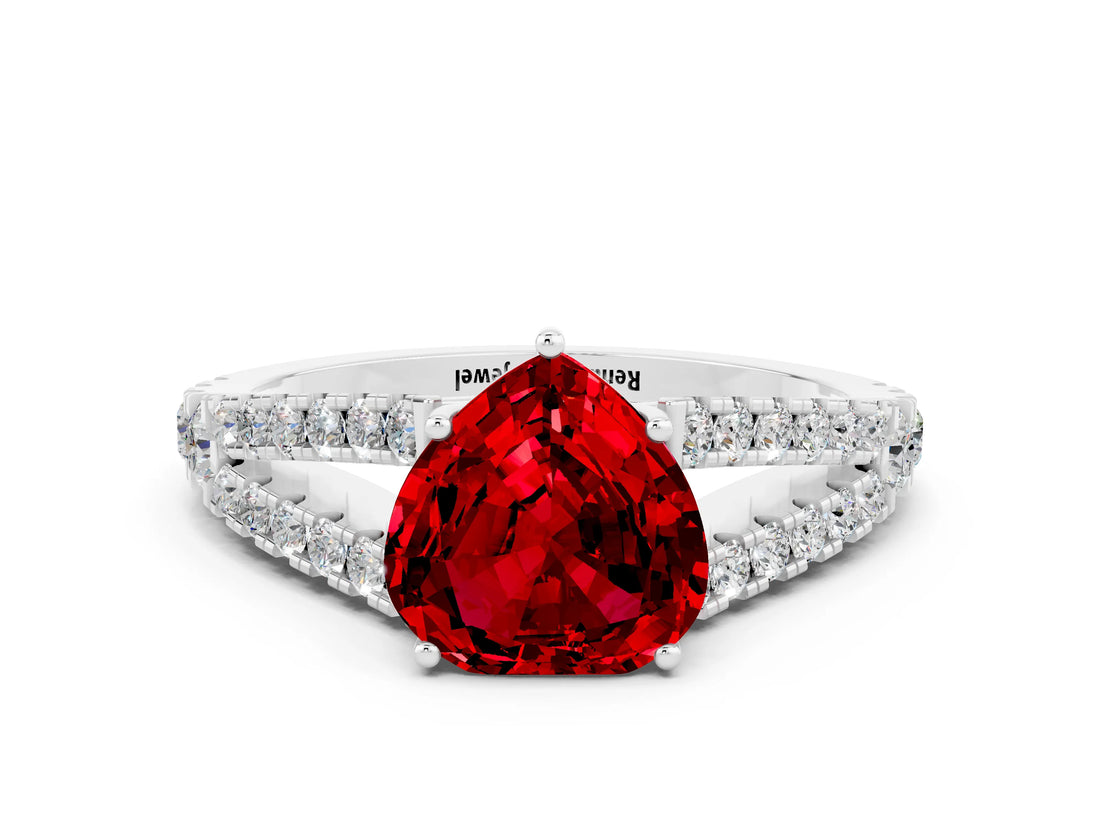 White gold Heart Cut Cut Split Shank Pave Diamond Engagement Ring with Four-Prong Setting