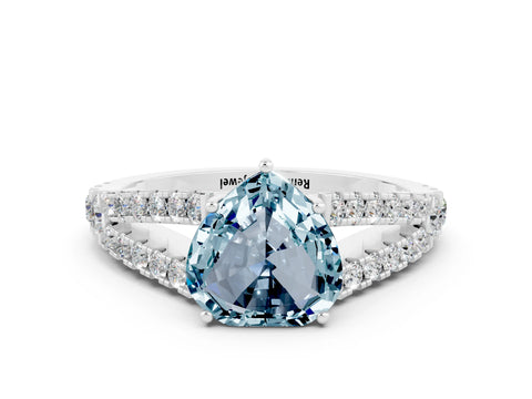 White gold Heart Cut Cut Split Shank Pave Diamond Engagement Ring with Four-Prong Setting