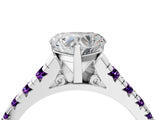 White gold Heart Cut Diamond Cathedral Solitaire Ring with Round with Amethyst side stone Pavé Band_16