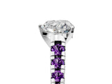 White gold Heart Cut Diamond Cathedral Solitaire Ring with Round with Amethyst side stone Pavé Band_17