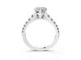 White gold Heart Cut Diamond Cathedral Solitaire Ring with Round with Aquamarine side stone Pavé Band_15