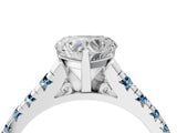 White gold Heart Cut Diamond Cathedral Solitaire Ring with Round with Aquamarine side stone Pavé Band_16