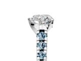 White gold Heart Cut Diamond Cathedral Solitaire Ring with Round with Aquamarine side stone Pavé Band_17