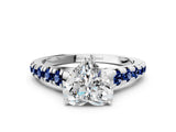 White gold Heart Cut Diamond Cathedral Solitaire Ring with Round with Blue Sapphire side stone Pavé Band_12