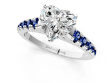 White gold Heart Cut Diamond Cathedral Solitaire Ring with Round with Blue Sapphire side stone Pavé Band_13