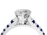 White gold Heart Cut Diamond Cathedral Solitaire Ring with Round with Blue Sapphire side stone Pavé Band_16