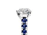 White gold Heart Cut Diamond Cathedral Solitaire Ring with Round with Blue Sapphire side stone Pavé Band_17