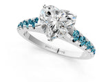 White gold Heart Cut Diamond Cathedral Solitaire Ring with Round with Blue Topaz side stone Pavé Band_1