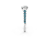 White gold Heart Cut Diamond Cathedral Solitaire Ring with Round with Blue Topaz side stone Pavé Band_2