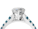 White gold Heart Cut Diamond Cathedral Solitaire Ring with Round with Blue Topaz side stone Pavé Band_4