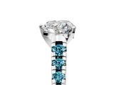 White gold Heart Cut Diamond Cathedral Solitaire Ring with Round with Blue Topaz side stone Pavé Band_5