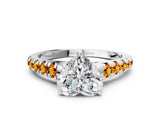 White gold Heart Cut Diamond Cathedral Solitaire Ring with Round with Citrine side stone Pavé Band_24