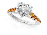 White gold Heart Cut Diamond Cathedral Solitaire Ring with Round with Citrine side stone Pavé Band_25