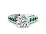 White gold Heart Cut Diamond Cathedral Solitaire Ring with Round with Emerald side stone Pavé Band_12