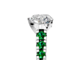 White gold Heart Cut Diamond Cathedral Solitaire Ring with Round with Emerald side stone Pavé Band_17