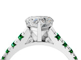 White gold Heart Cut Diamond Cathedral Solitaire Ring with Round with Emerald side stone Pavé Band_4