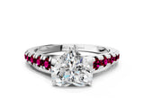 White gold Heart Cut Diamond Cathedral Solitaire Ring with Round with Garnet side stone Pavé Band_12