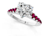 White gold Heart Cut Diamond Cathedral Solitaire Ring with Round with Garnet side stone Pavé Band_13