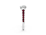 White gold Heart Cut Diamond Cathedral Solitaire Ring with Round with Garnet side stone Pavé Band_14