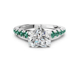 White gold Heart Cut Diamond Cathedral Solitaire Ring with Round with Green Sapphire side stone Pavé Band_12