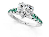 White gold Heart Cut Diamond Cathedral Solitaire Ring with Round with Green Sapphire side stone Pavé Band_13