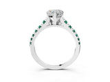 White gold Heart Cut Diamond Cathedral Solitaire Ring with Round with Green Sapphire side stone Pavé Band_15