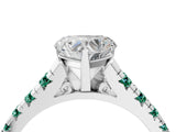 White gold Heart Cut Diamond Cathedral Solitaire Ring with Round with Green Sapphire side stone Pavé Band_16