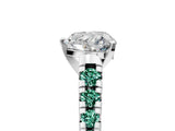 White gold Heart Cut Diamond Cathedral Solitaire Ring with Round with Green Sapphire side stone Pavé Band_17
