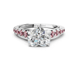 White gold Heart Cut Diamond Cathedral Solitaire Ring with Round with Morganite side stone Pavé Band_12