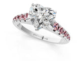 White gold Heart Cut Diamond Cathedral Solitaire Ring with Round with Morganite side stone Pavé Band_13