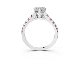 White gold Heart Cut Diamond Cathedral Solitaire Ring with Round with Morganite side stone Pavé Band_15