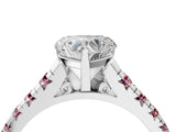 White gold Heart Cut Diamond Cathedral Solitaire Ring with Round with Morganite side stone Pavé Band_16