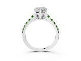 White gold Heart Cut Diamond Cathedral Solitaire Ring with Round with Peridot side stone Pavé Band_3