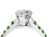 White gold Heart Cut Diamond Cathedral Solitaire Ring with Round with Peridot side stone Pavé Band_4